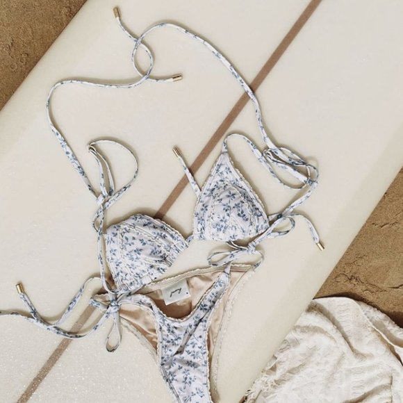 NWT | Sold Out Peony String Tri Bikini in Porcelain - Picture 7 of 15